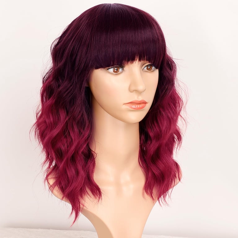 SUCS Bob Curly Wig Synthetic Short Black Wig with Bangs 