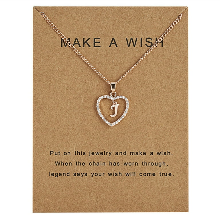 Sonceds 26 Letters J Heart Shape Pendant Necklace Rhinestone Rose