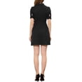 thumbnail image 3 of INSPIRE CHIC Women's Puff Short Sleeve Stand Collar Belted Above Knee Skater Shirt Dress Black XL, 3 of 5