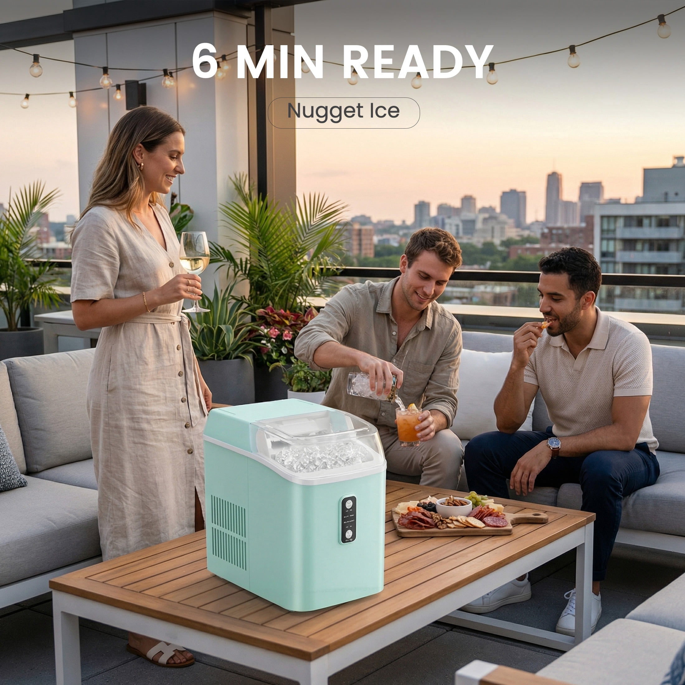 edx Nugget Ice Maker Countertop, 26 lbs/24H , Self-Cleaning Ice Maker , Includes Ice Scoop & 2.65 lbs Removable Basket, Green