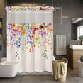 thumbnail image 5 of Spring Floral No Hooks Shower Curtain with Snap-in Liner Watercolor Flowers Green Leaf Linen Texture Retro Shower Curtains for Bathroom, Waterproof, Easy Install, Washable 48"x72", 5 of 9