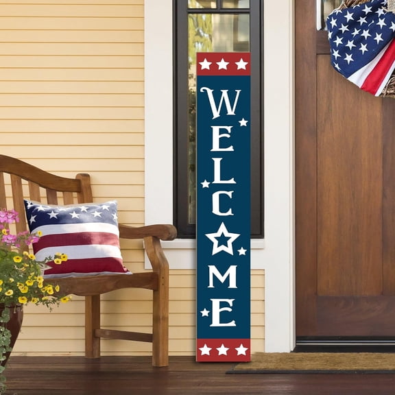 Cskhip 4th of July Independence Day Welcome Rustic Wood Signs Pantry Street Signs Vintage Wood Plaque Farmhouse Wall Art Wall Decor for Home Man Cave Door Porch Garden Party 4" x 16"