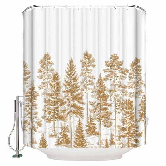 Small Stall Shower Curtain 36x72 Inch Narrow Half Size Yellow Tree Bath Curtains Bathroom Decor Nature Forest Wild Plant White Watercolor Waterproof Fabric Shower Curtain Set with Hooks 36 Inch