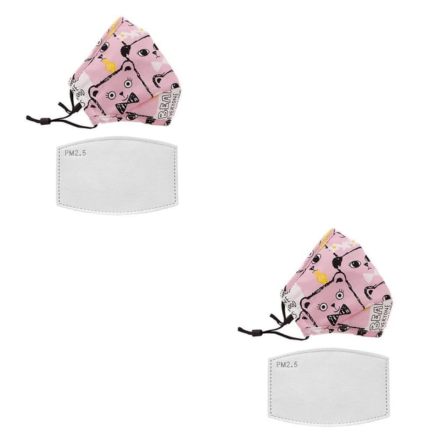 Maytalsory Children Mask Breathable Cotton Cartoon Mouth Face Cover with Filter Small with Valve Bow tie bear 2Set