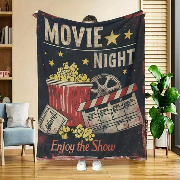 [60x50inch] Soft Funny Throw Blanket Vintage Movie Theater Popcorn ,Cozy Flannel For Couch,Bed,Living Room Decor All-Season Gift Idea