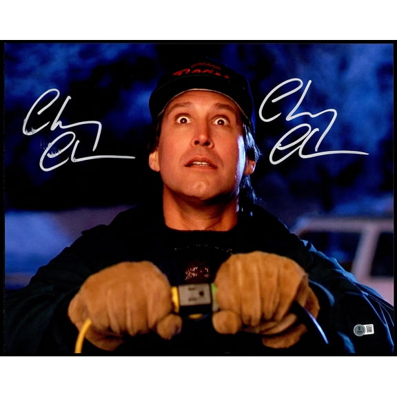 Chevy Chase Autographed 16x20 Photo National Lampoon's Christmas Vacation (Signed Twice) (Smudged) Beckett BAS Witness #2W237115