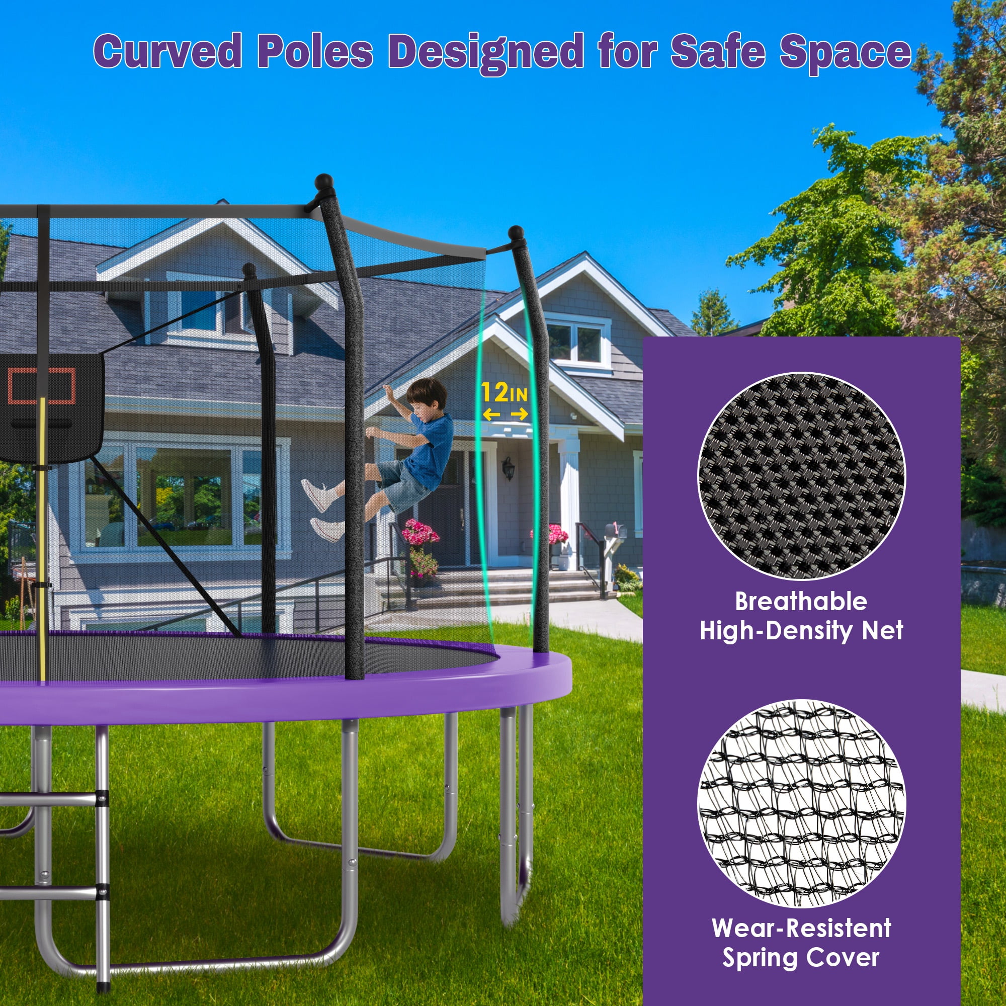 14FT Outdoor Recreational Trampoine for Kids and Adults, SHINPT Large Trampoline with Lights and Basketball Hoop, Heavy Duty Trampoline with 1500lbs Capacity, 14FT Big Trampoline for Backyard, Lawn