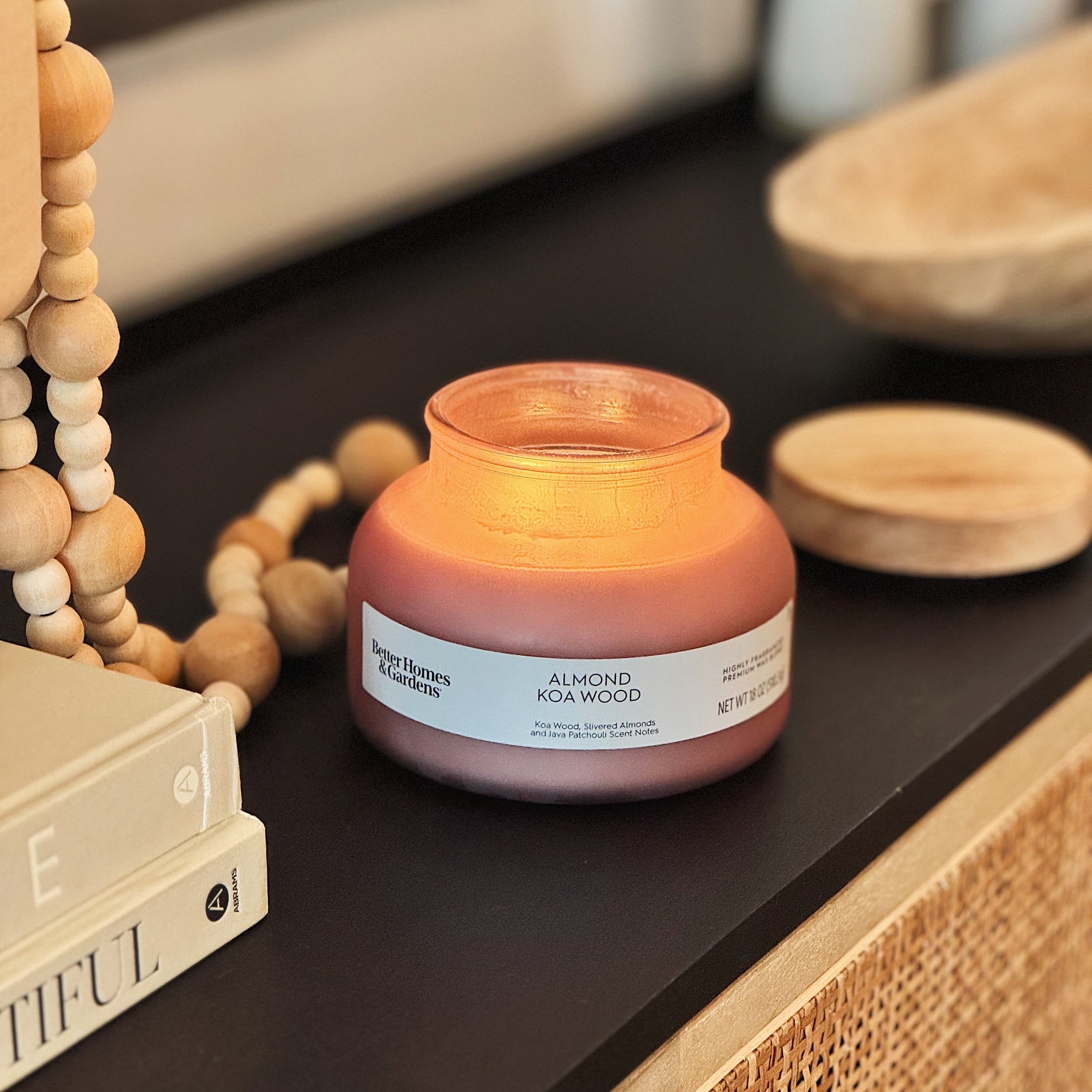 (2 pack) Better Homes and Gardens Almond Koa Wood Scented 2-Wick Frosted Jar Candle 18oz.