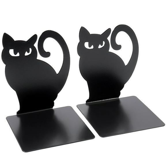 2 Pcs Cat Book Ends Shelves Black Bookend Shaped Holders