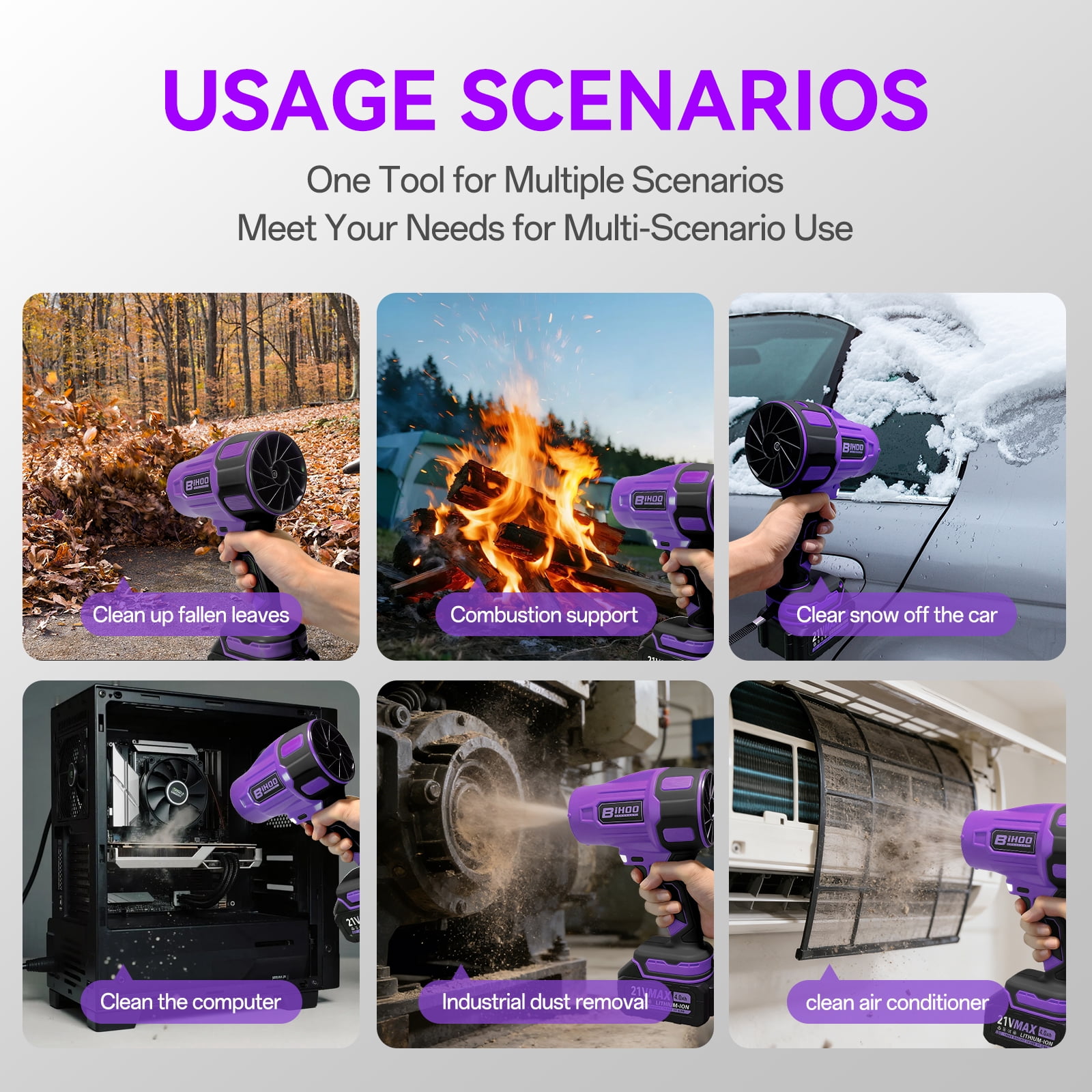 Electric Cordless Leaf Blower, 21VPurple Handheld Blower with 2×4.0Ah Lithium Batteries & Charger, For Lawn, Dust, Leaves, Light Snow, Car Drying