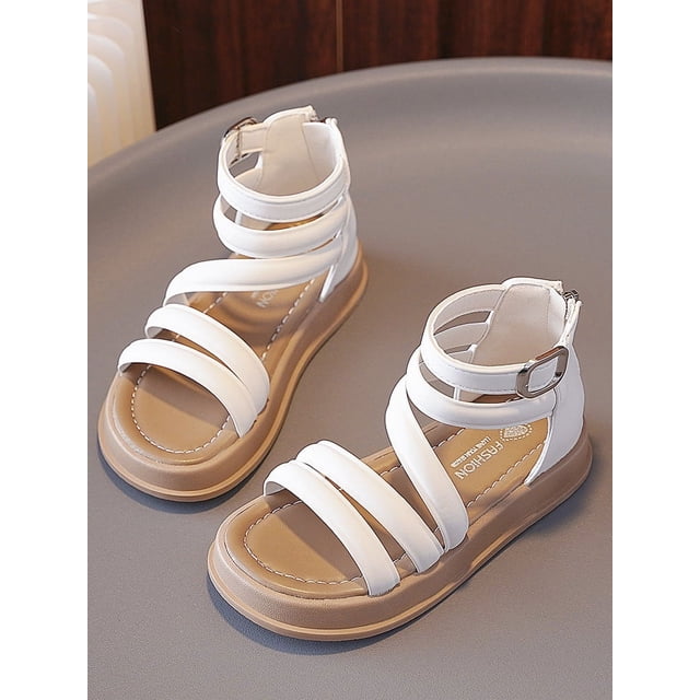 Zapatos casuales para niñas, sandalias romanas de caña alta, zapatos de playa, zapatos de verano para niños con suela blanda antideslizante
