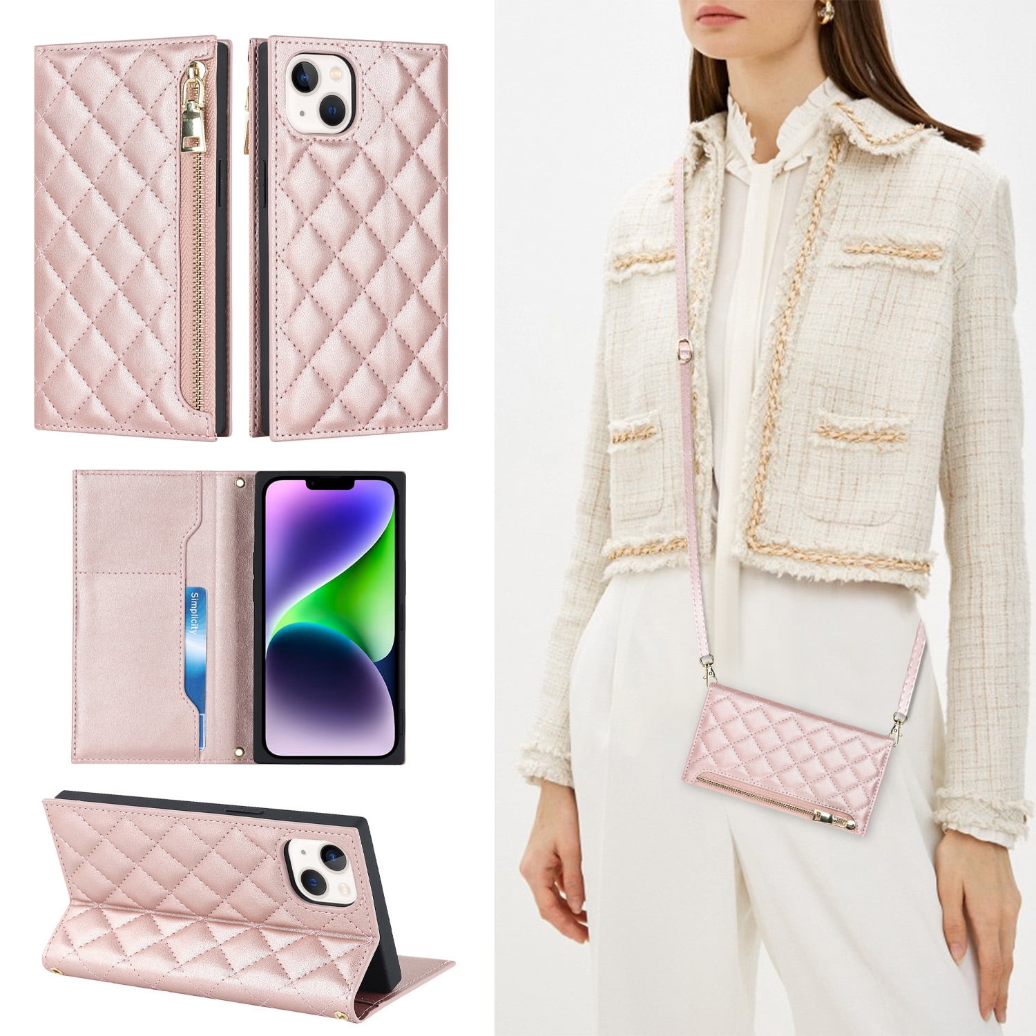 Feishell Crossbody Bag Wallet Case for iPhone 14 Plus,Shockproof Luxury