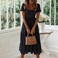 thumbnail image 4 of MYAOYI Women's Dresses Boho Flowy Midi Dress Square Neck Short Sleeve Ditsy Floral Tiered Casual Summer Dress, 4 of 7