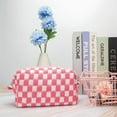 thumbnail image 5 of Checkered Makeup Bag for Purse Portable Zipper Make Up Pouch Small Cosmetic Case for Travel Accessories Pink White, 5 of 10