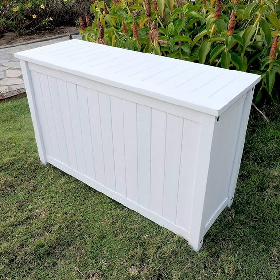 International Caravan Royal Fiji Outdoor Water-Resistant Acacia Hardwood Deck Box, Antique White