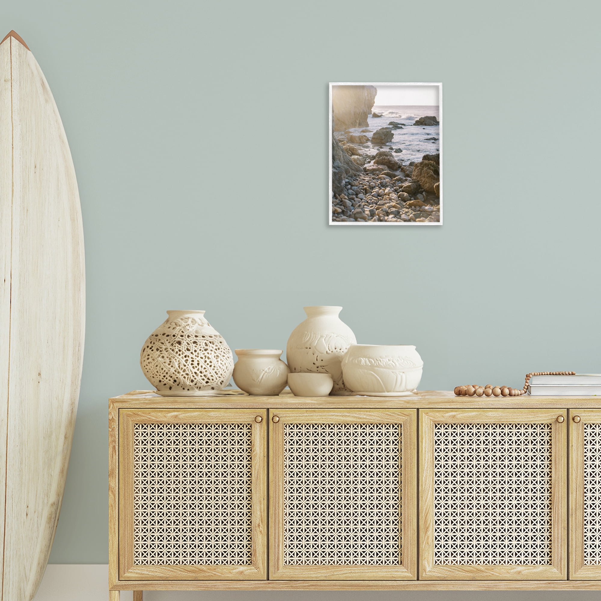 Stupell Industries Rocky Coast Waves Landscape Photography White Framed Art Print Wall Art, 16 x 20
