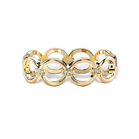 - Round White Crystal Circle Link Hinged Closure Bangle Bracelet in Gold Tone 7.5