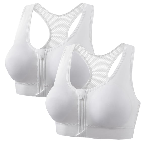 ZToonmas 2 Packs Women's Front Zip Racerback Wireless Sports Bra Push-up Mesh Back Workout Bra