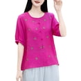 thumbnail image 4 of BODOAO Women's Cotton Linen Embroidered Top Vacation Half Sleeve Fashion Outfits Summer Boho Tops Beach Tops Peasant Blouses Scoop Neck Travel Top Mexican Tunic Tops Workout Tops Hot Pink Xl, 4 of 4