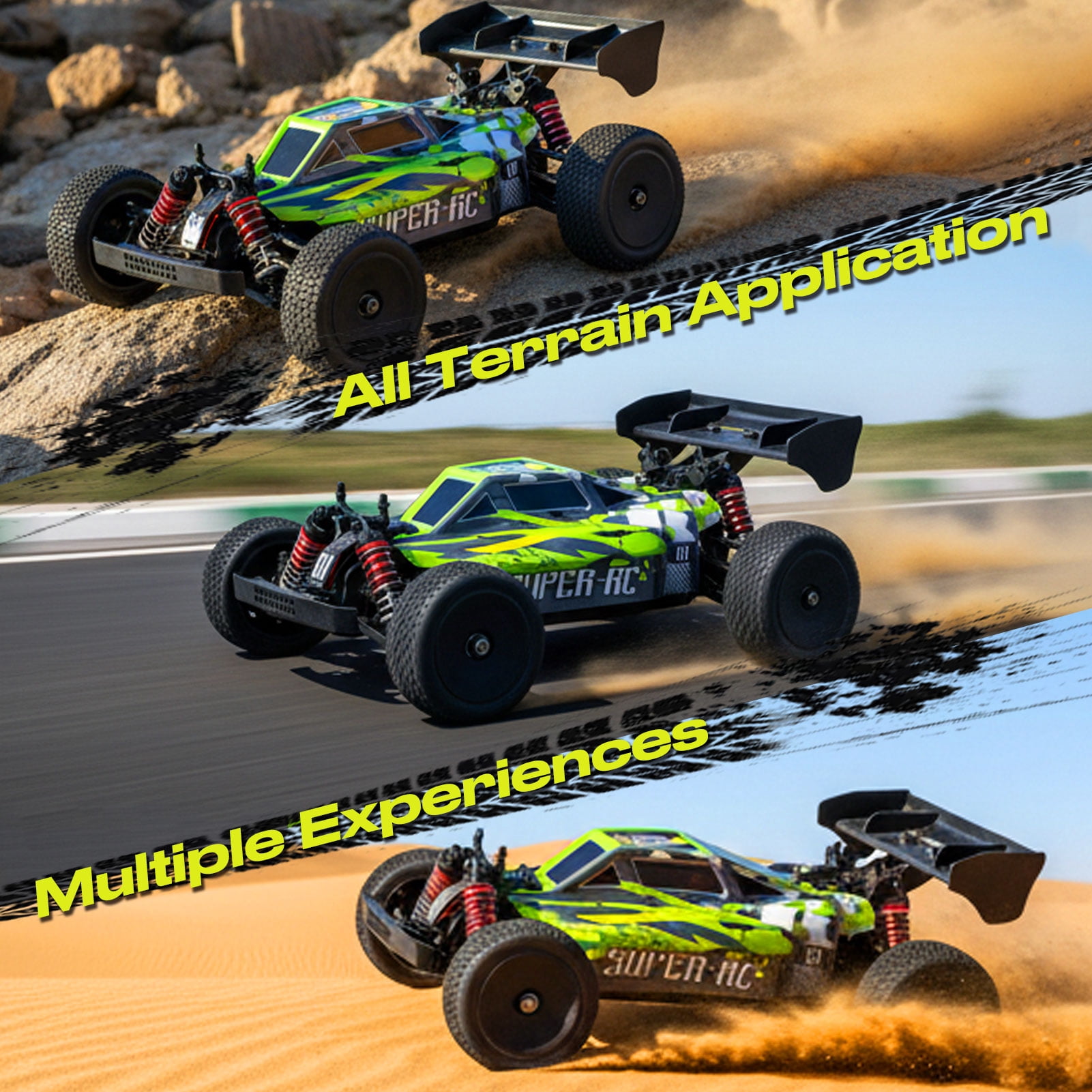 All Terrain 1:14 Scale 4WD Off Road High Speed RC Monster Truck, 35KM/H Fast Racing Car, Dual Batteries, Proportional Steering, LED Lights