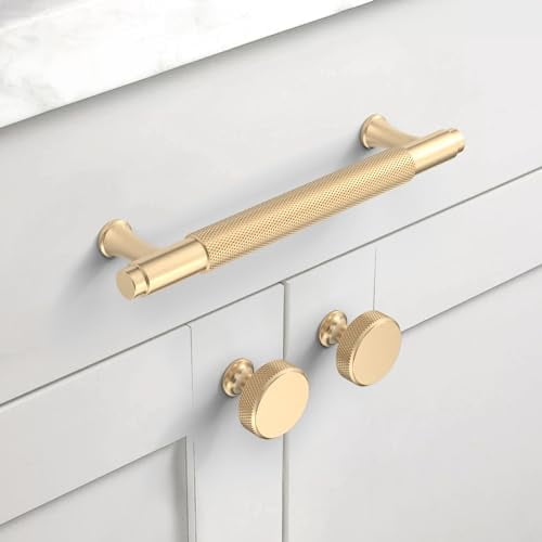 10 Pack 5"(128mm) Gold Knurled Cabinet Pulls and Knobs Set Kitchen Cabinet Handles Drawer Pulls Cupboard Hardware for Cabinets$$Tools & Hardware Other