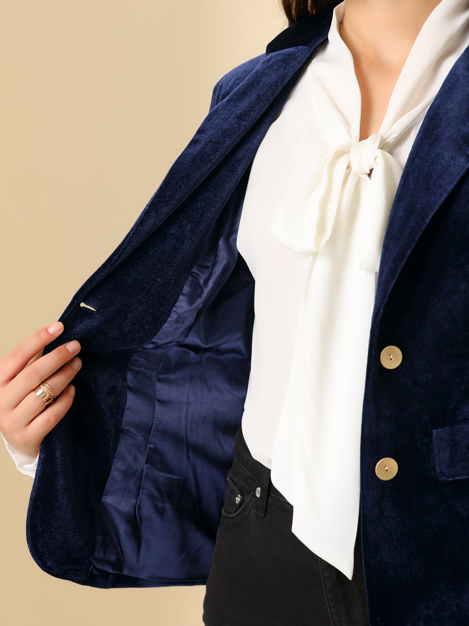 DARING DIVA Women's Notched Lapel Button Front Office Velvet Blazer XL Dark Blue