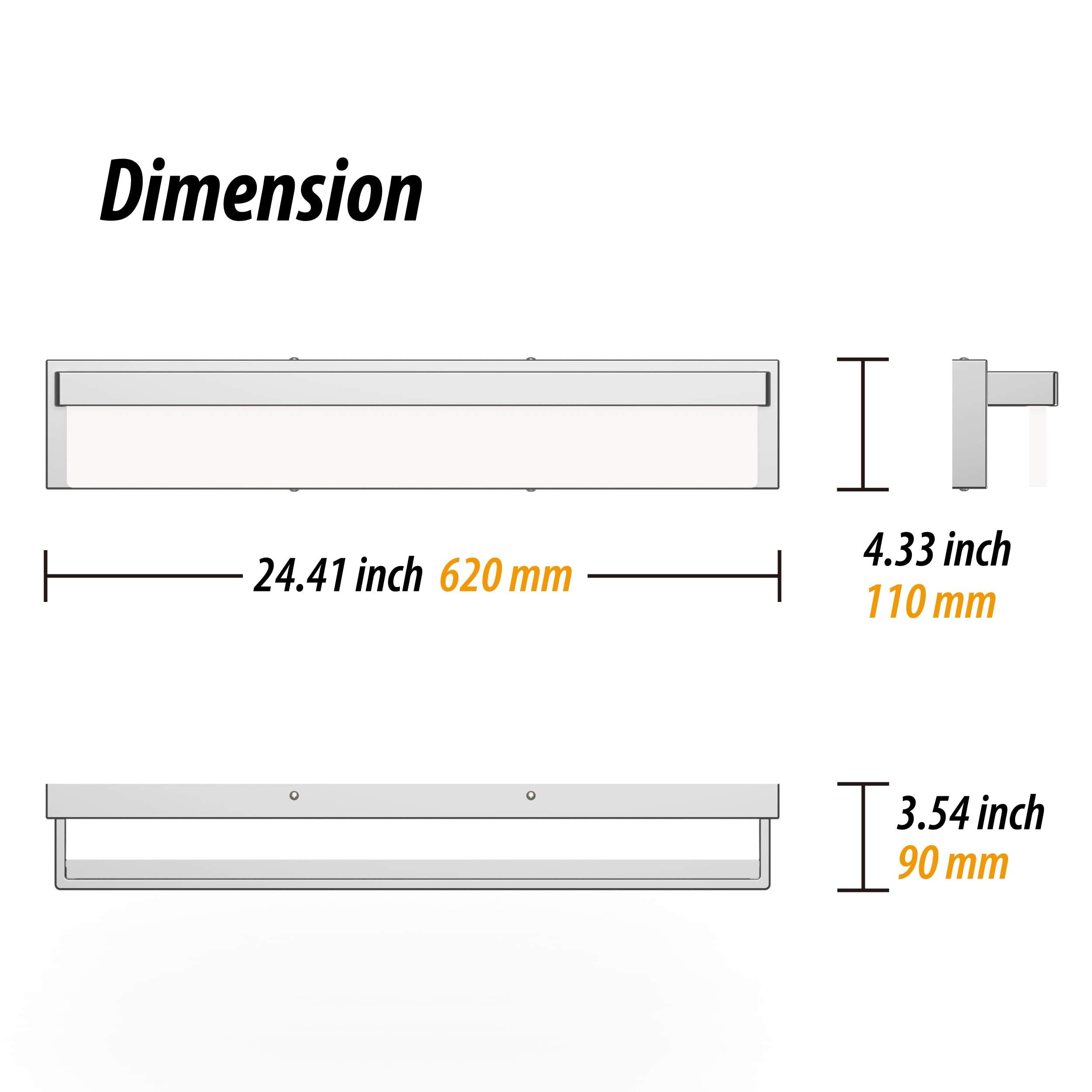 LIGHTINN 24.4" LED Bathroom Vanity Light Fixture Rectangle LED Bath Bar Modern Lighting Bar Bathroom Over Mirror Light (Chrome)