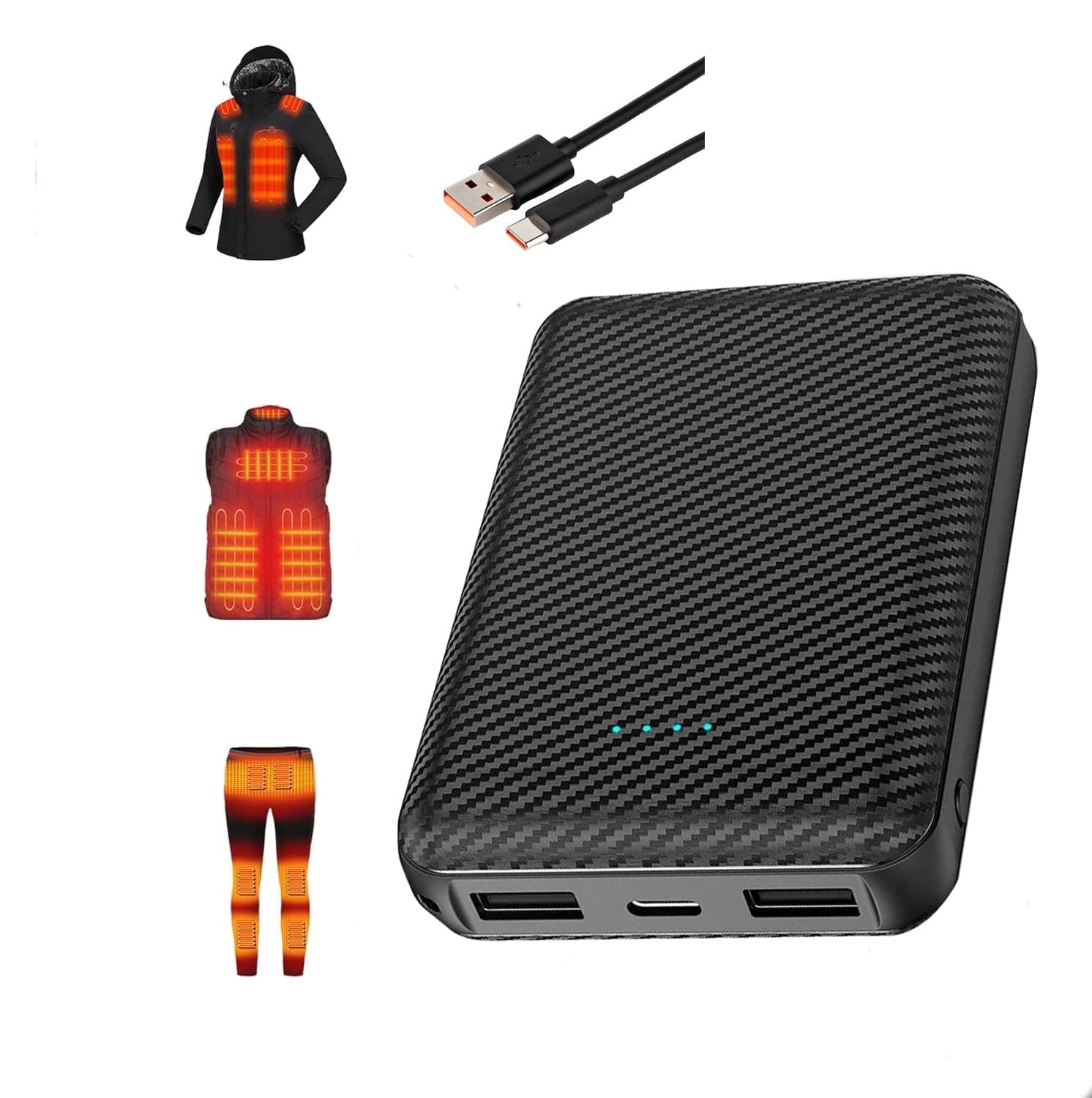 JIUMESS 20000mAh Portable Power Bank, Built-in 4 Cables, LED