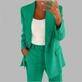 thumbnail image 2 of Lady 2 Piece Outfit Sets Casual Oversized New Trendy Women Blazer Suit Set Solid Color Dressy Casual Long Sleeve Cardigan Coat with Long Pants Outfits Green 4XL, 2 of 5