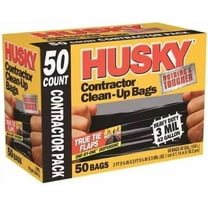 Husky Contractor Trash Bags, 42 Gallon, 3 Mil Heavy Duty, Black, 50 Count