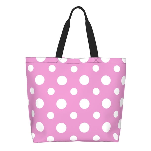 Fotbe Purple And White Polka Dot Bolsa Tote Estética de Lona con Estampado para Mujer - Bolsa Reutilizable de Hombro Casual para Vacaciones, Compras, Trabajo y Gimnasio