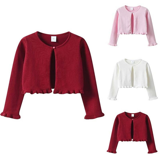 SYVGVA Veste à Capuche Douce pour Filles Tout-Petits Manches Longues Nœud Ample Bouton Perforé Col Rond Décontracté pour Enfants, Rouge, 3-4 Ans