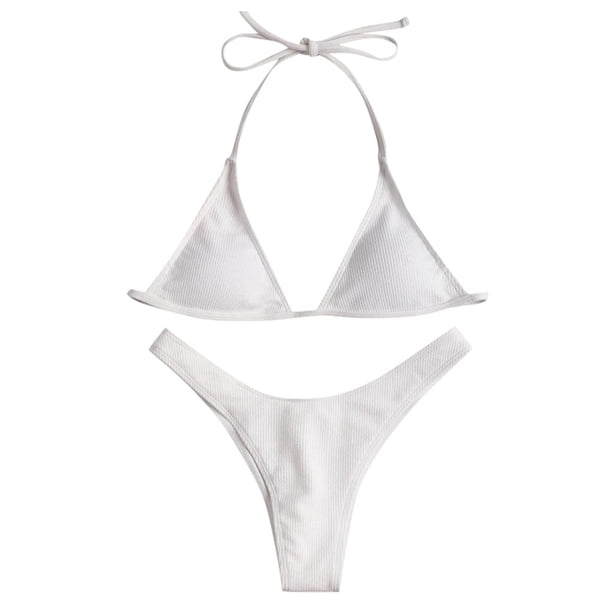 Gibobby Conjunto de traje de baño de bikini Bikini de encaje de dos mujeres, conjunto de traje de baño de corte sólido , pieza de traje de baño Push Up, (Blanco,M)