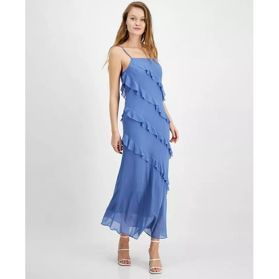 Lucy Paris BLUE Women's Daria Bias-Ruffled Maxi Slip Dress, US Medium