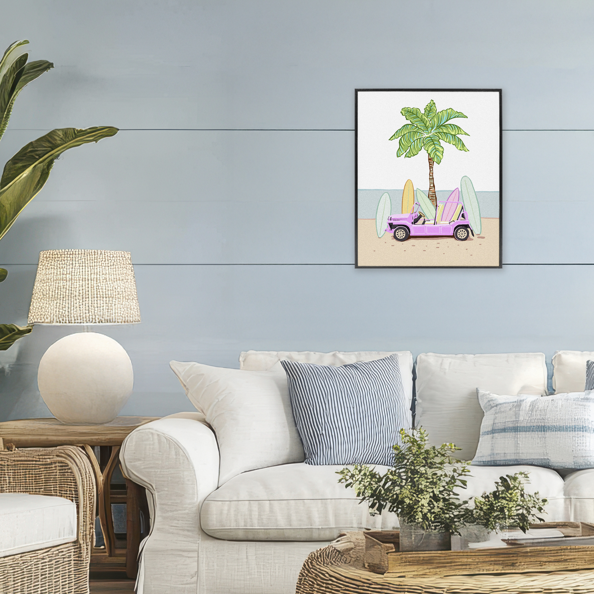 Surfboard Filled Car Black Framed Giclee Art, design by Ziwei Li