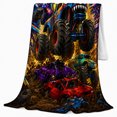 thumbnail image 2 of Printed Flannel Throw Blanket with Shark-Mouth Monster Truck Rally and Stadium Lights, 2 of 9