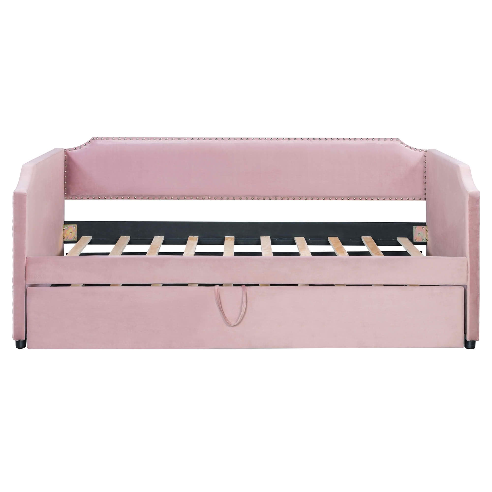MAYEERTY 2-in-1 Velvet Upholstered Daybed with Pop-Up Trundle, Twin Size Space-Saving Guest Bed