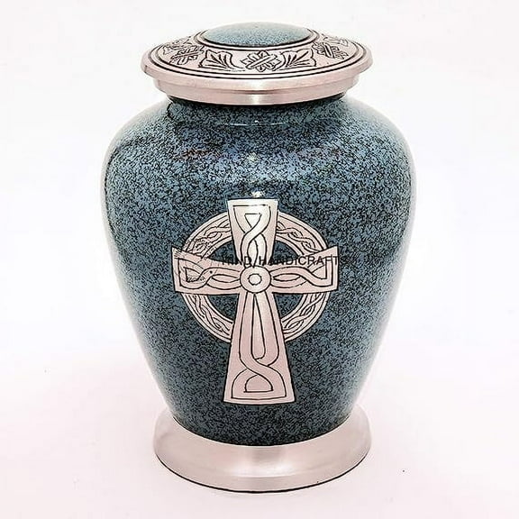 Celtic Cross Engraved Aluminium Cremation Urn for Human Ashes Adult - Handcrafted Funeral Urn for Ashes - Large - BAG INCLUDED (7'' x 7'' x 10''- 200 lbs or 91 kg, Granite Finish)
