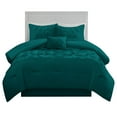 thumbnail image 4 of 5 Piece New Half Pinch Pleated Pattern Comforter Set, 800 TC, 100% Egyptian Cotton, Oversized Super King Size Teal Solid, 4 of 6