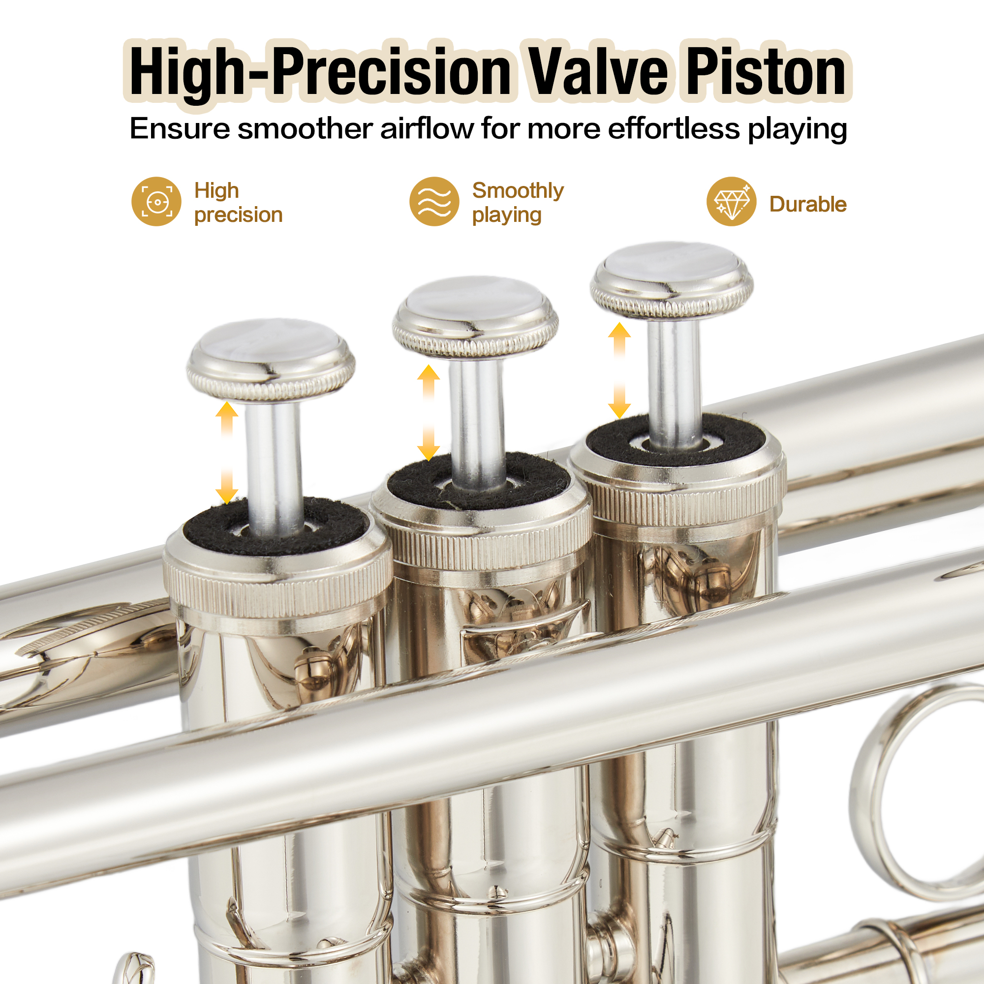 Trumpet Instrument, Band & Orchestra Musical Instruments for Beginners or Advanced Students (Nickel-Plated)
