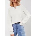 thumbnail image 5 of Women'S Oversized Batwing Sweaters 2025 Fall Outfits Trendy Crewneck Knit Side Slit Fashion Pullover Tops White M, 5 of 8