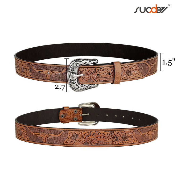 SUOSDEY Western Belts for Women Men Brown Cowgirl Cowboy  display picture 3