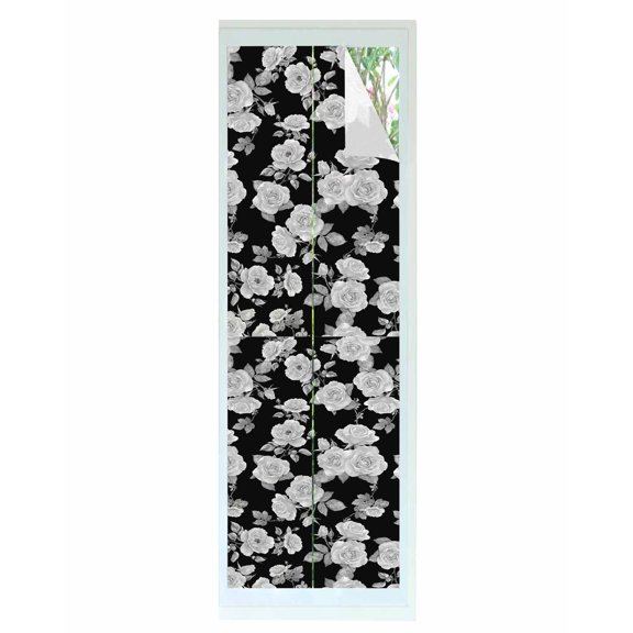 Window Privacy Film Black Floral Stained Glass Window Film Decorative Sun Block Window Cover Farmhouse Garden Flowers Botanical Window Clings Static Adhesive Sticker for Bathroom 17.7"x78.7"