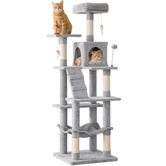 MWPO 63.8-in Multi-Level Cat Tree with Condo and Scratching Post Tower,Light Gray