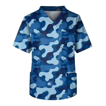 

Alrise Medical Scrub Tops for Men V-Neck Short Sleeve Scrub Tops with Pockets Royal Blue 5X-Large