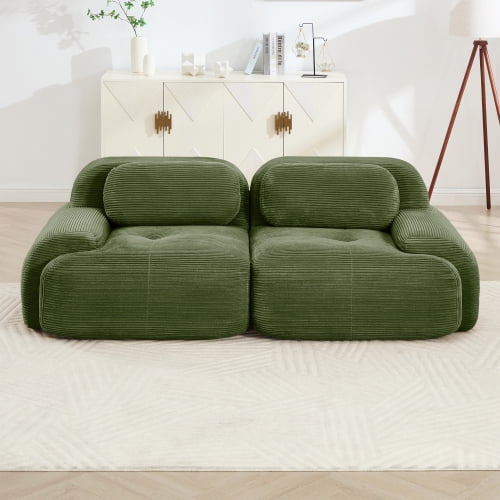 82" Modular Loveseat Sofa - Luxury Corduroy Fabric, Separable Design, Curved Armrests, Anti-Slip Base, High-Resilience Sponge, for Living Room, Bedroom, Audiovisual Room, Olive green