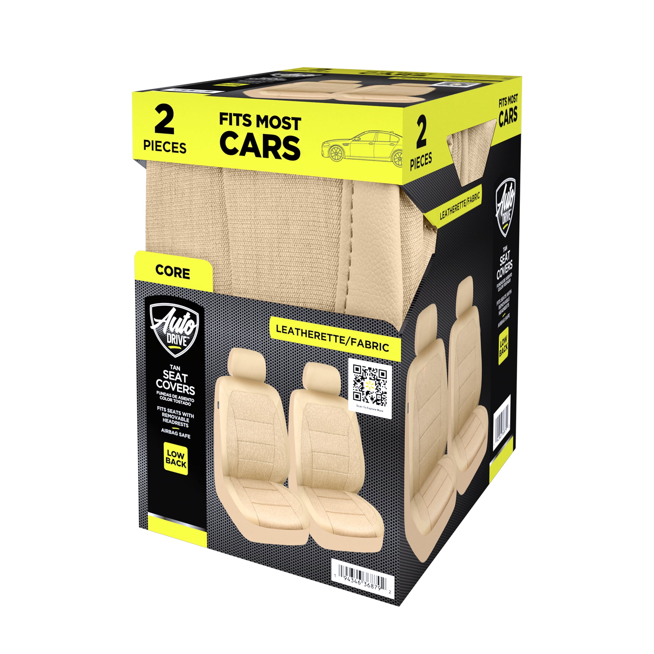 Auto Drive Tan Leatherette & Tan Linen Front Car Seat Cover,Universal Fit for Cars Trucks and SUVs,2 pack