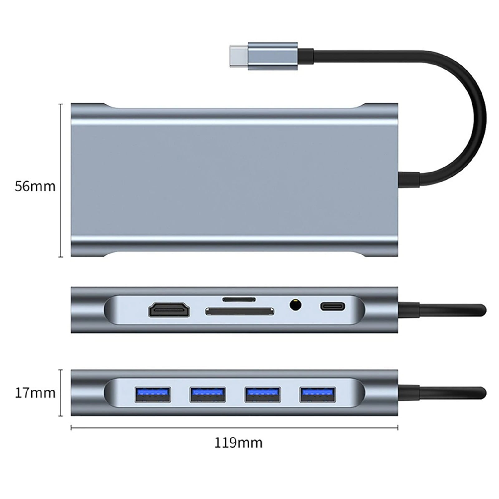 Aluminum USB Type C Hubs 11 Port Supports 5Gbps Data Transfer 4K Video Output PD100W Charging Card Reader