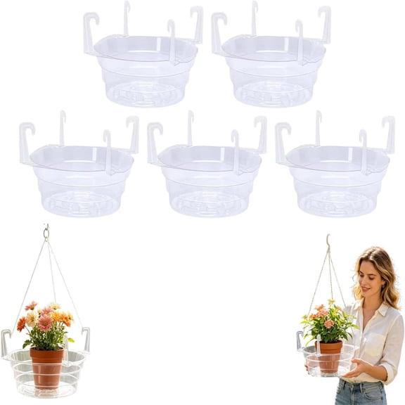 AHGQT Plastics Clear Hanging Basket Drip Pans, Round Hanging Plant Tray Basket Saucer with Water Catcher, Plant Saucer for Indoor & Outdoor, 1Pcs