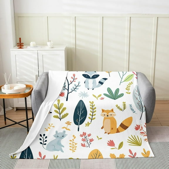 lokua Kids Cartoon Animals Throw Blanket for Sofa,Cute Hedgehog Fuzzy Blanket,Kawaii Raccoon Throw Blanket Throw 50x60,Garden Flowers Botanical Plants Fleece Blanket for Girls Boys,Breathable